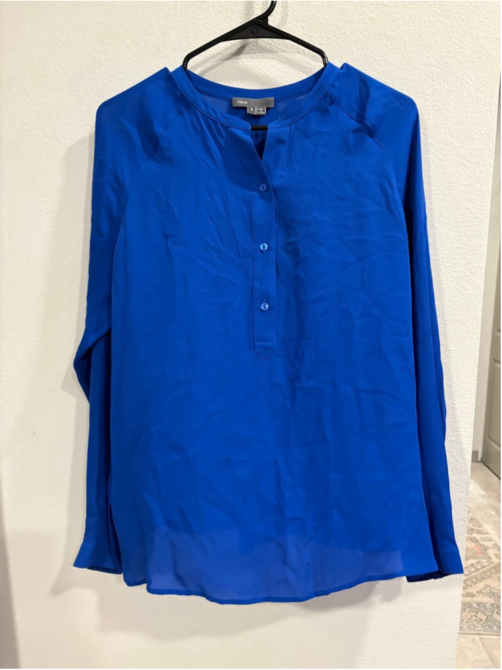 Vince Cobalt Blue 100% Silk Popover Blouse Top S
